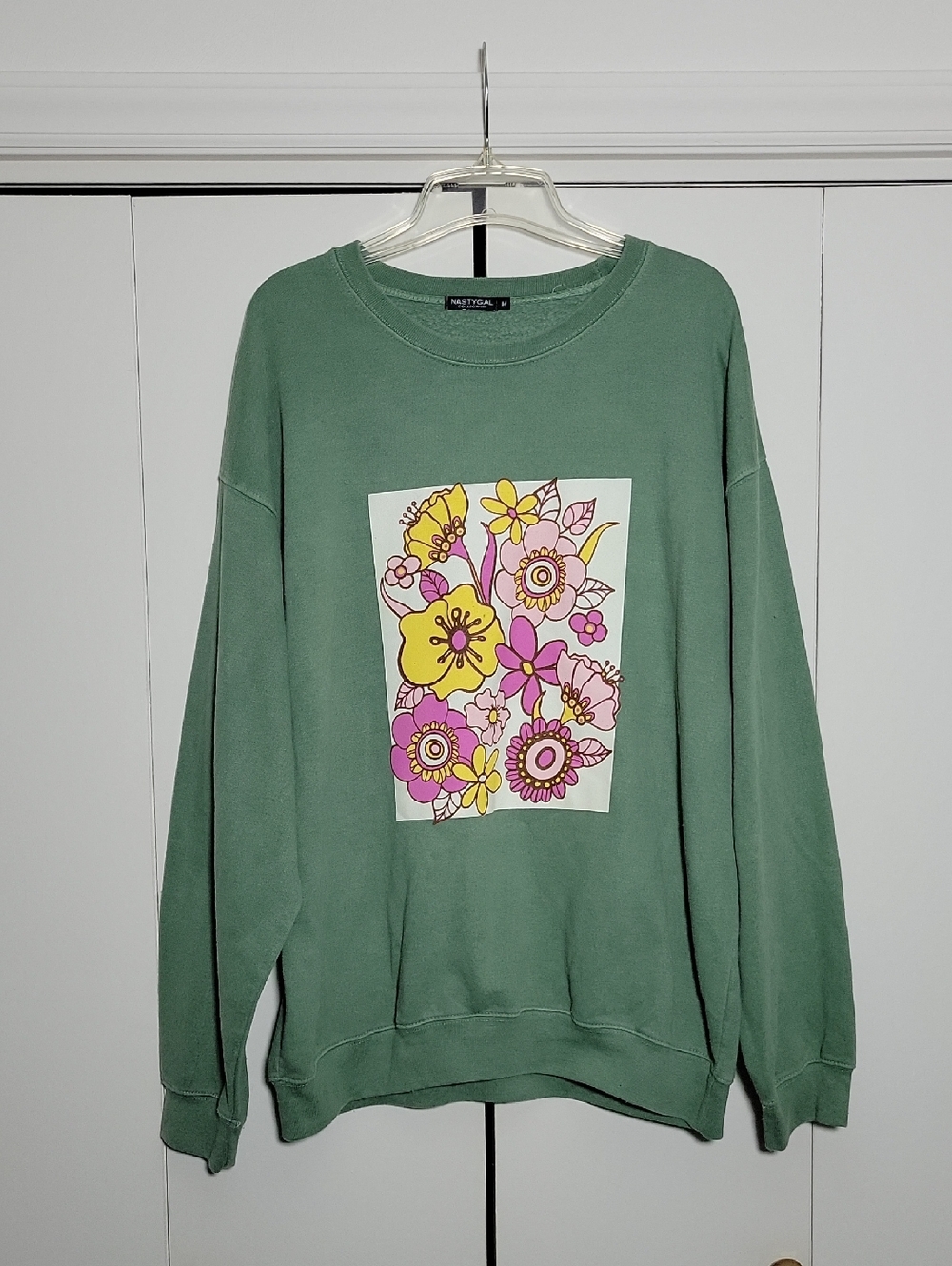 Nasty Gal Sage Green Crewneck Sweatshirt With Floral Design